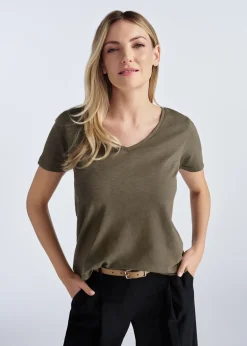 Bawełniany T-shirt damski khaki
