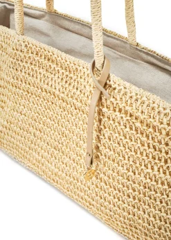 Beżowa pleciona torebka shopper damska