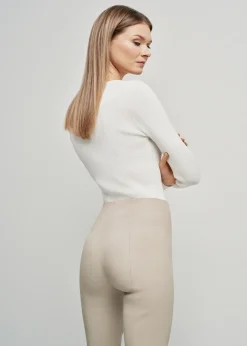 Beżowe skórzane legginsy damskie