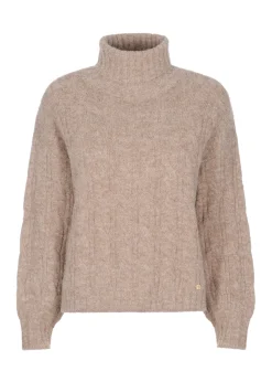 Beżowy sweter damski z golfem