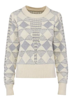 Beżowy sweter damski z metalizowaną nicią