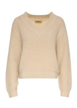 Beżowy sweter dekolt V damski