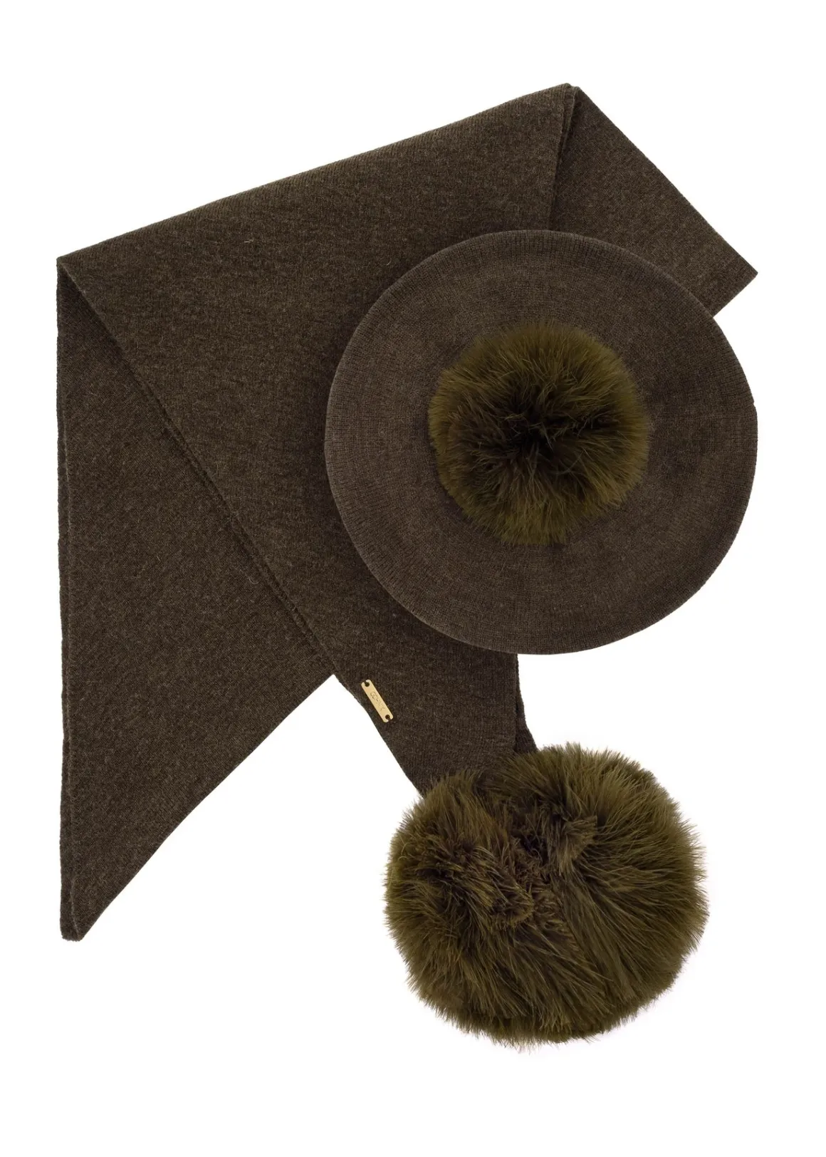 Beret damski z pomponem w kolorze khaki