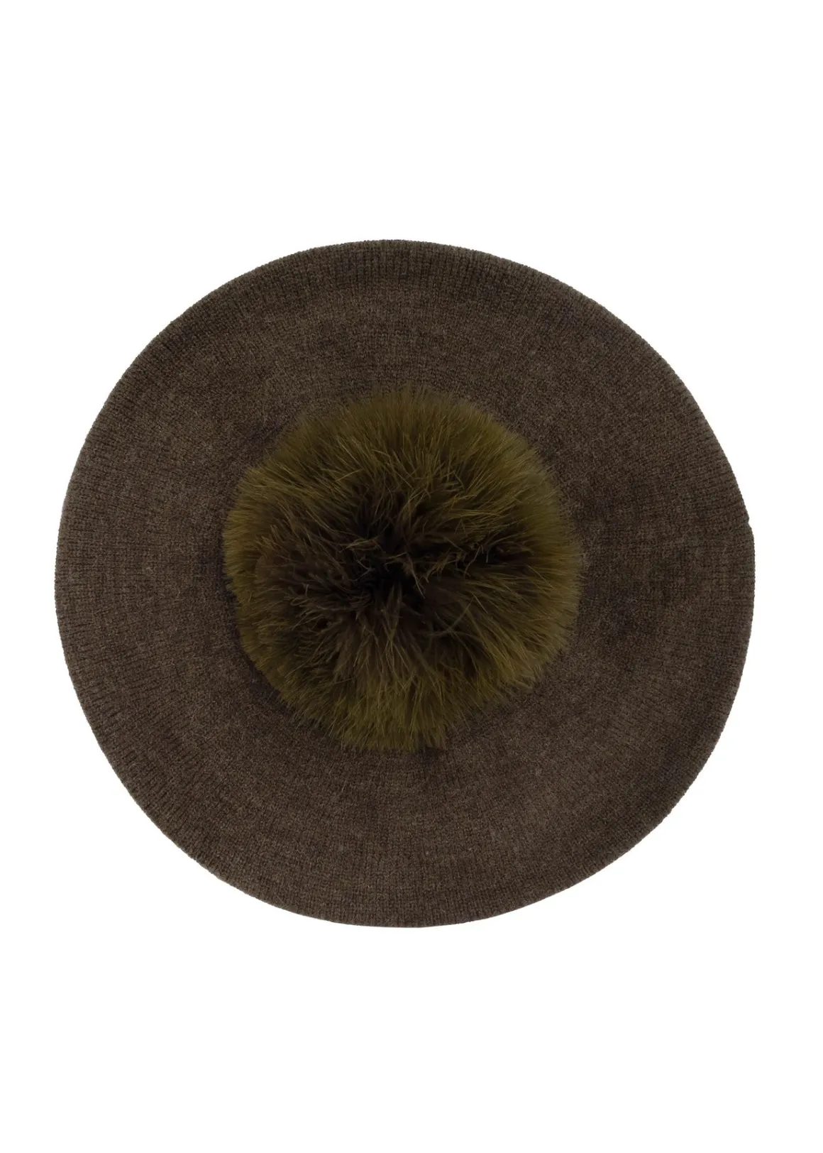 Beret damski z pomponem w kolorze khaki