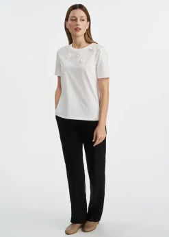 Biały t-shirt bawełniany z aplikacjami