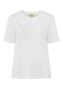 Biały t-shirt bawełniany z aplikacjami