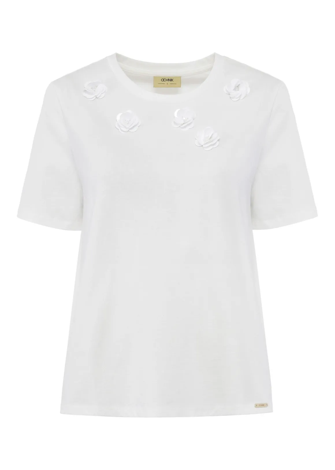 Biały t-shirt bawełniany z aplikacjami