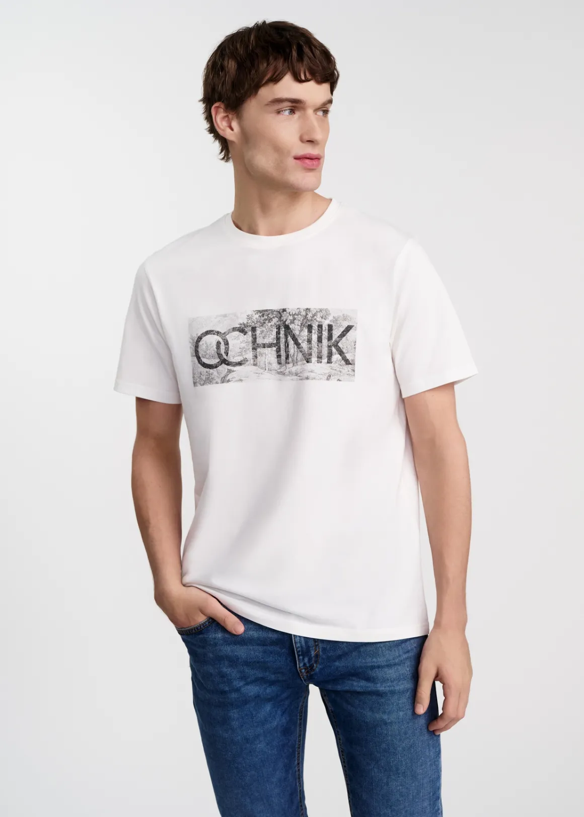 Biały t-shirt męski z logotypem