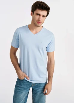 Błękitny basic T-shirt męski z logo