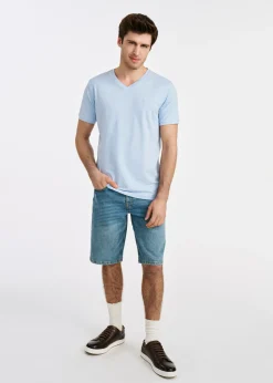 Błękitny basic T-shirt męski z logo