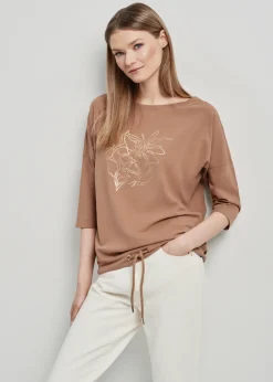 Bluzka ze ściągaczem damska w kolorze camel