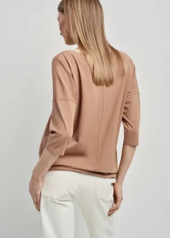 Bluzka ze ściągaczem damska w kolorze camel