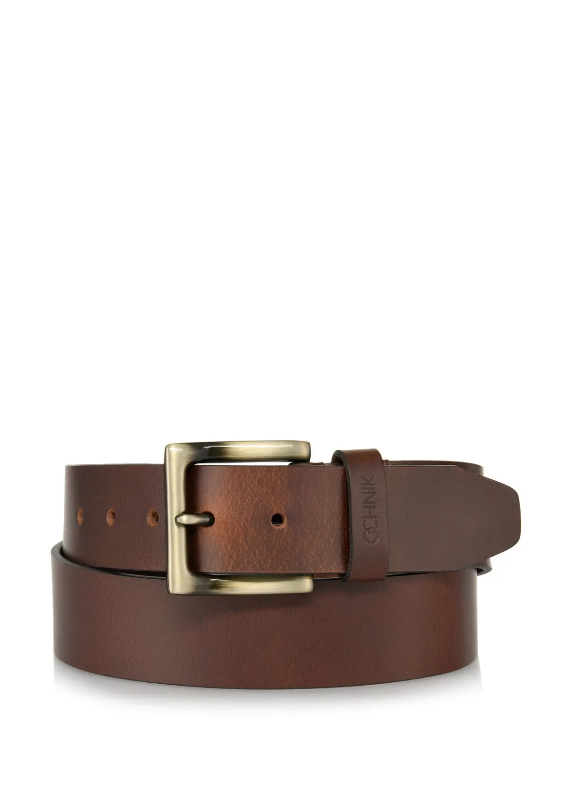 Brązowy skórzany pasek męski z kwadratową klamrą