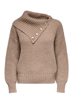 Camelowy sweter damski z kołnierzem