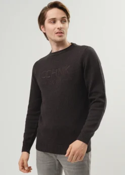 Ciemnoszary sweter męski z wyszytym logo