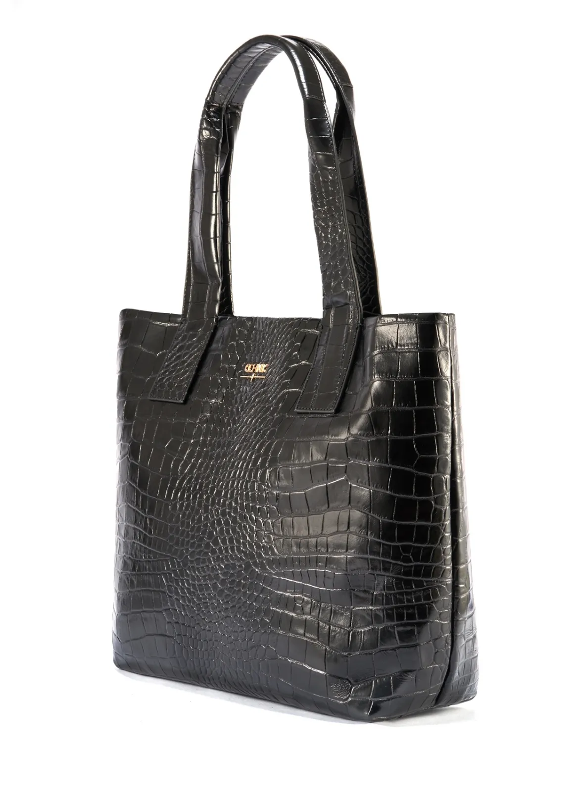 Czarna skórzana torebka shopper croco