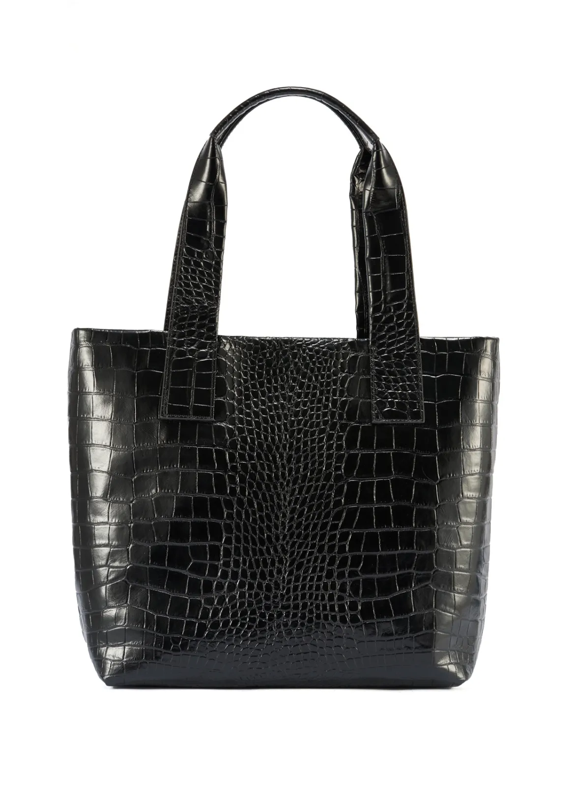 Czarna skórzana torebka shopper croco