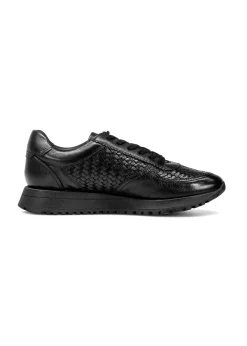 Czarne skórzane buty sportowe z plecionką