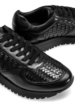 Czarne skórzane buty sportowe z plecionką