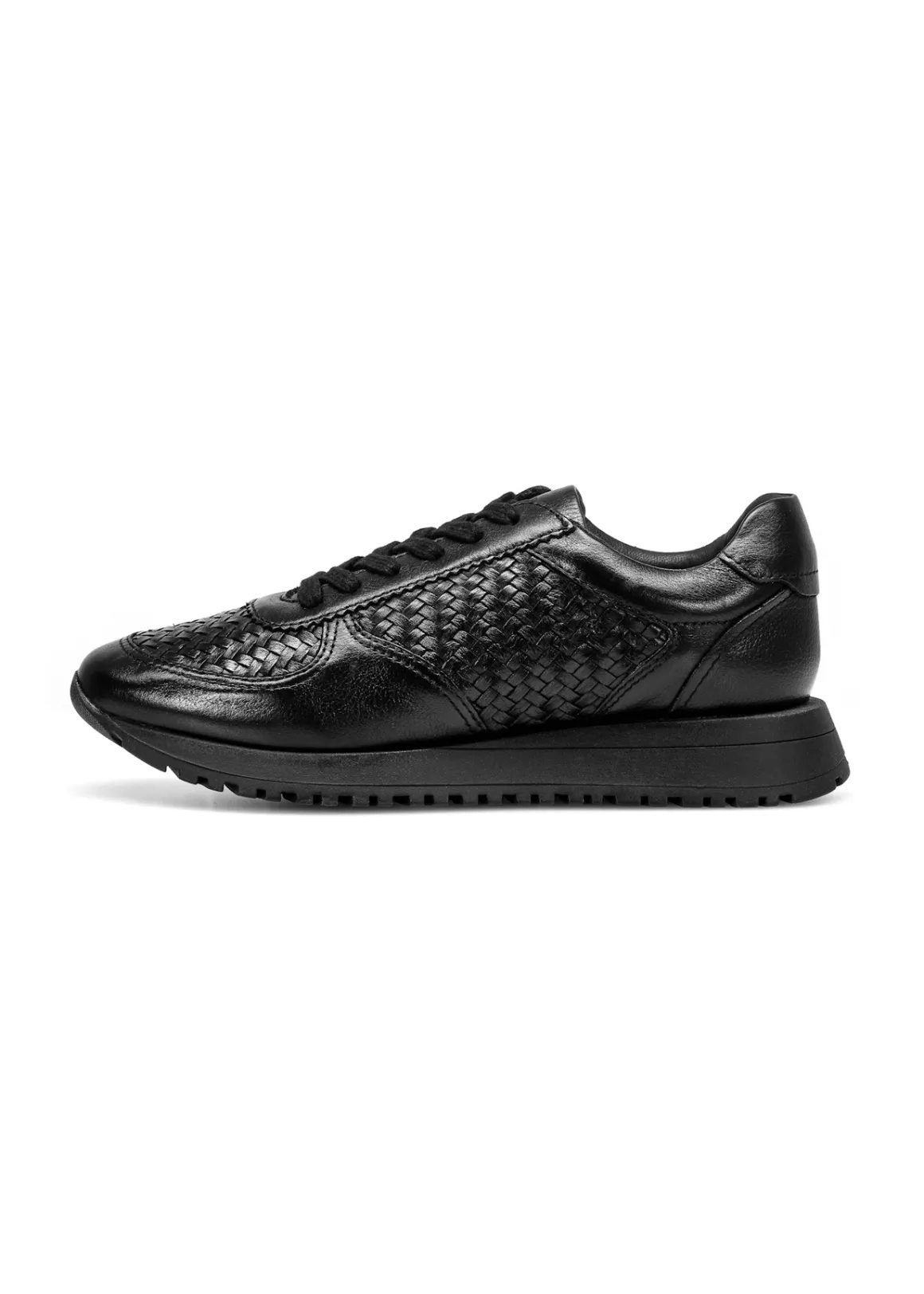 Czarne skórzane buty sportowe z plecionką