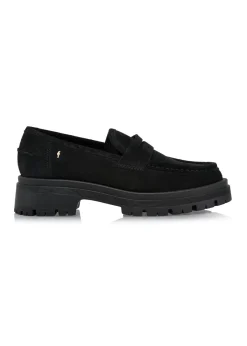 Czarne skórzane loafersy damskie