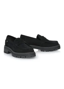 Czarne skórzane loafersy damskie