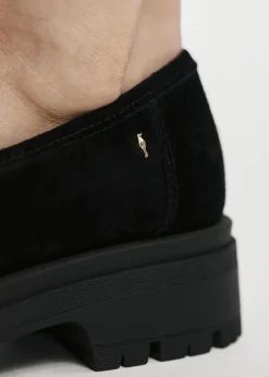 Czarne skórzane loafersy damskie