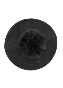 Czarny beret damski z pomponem