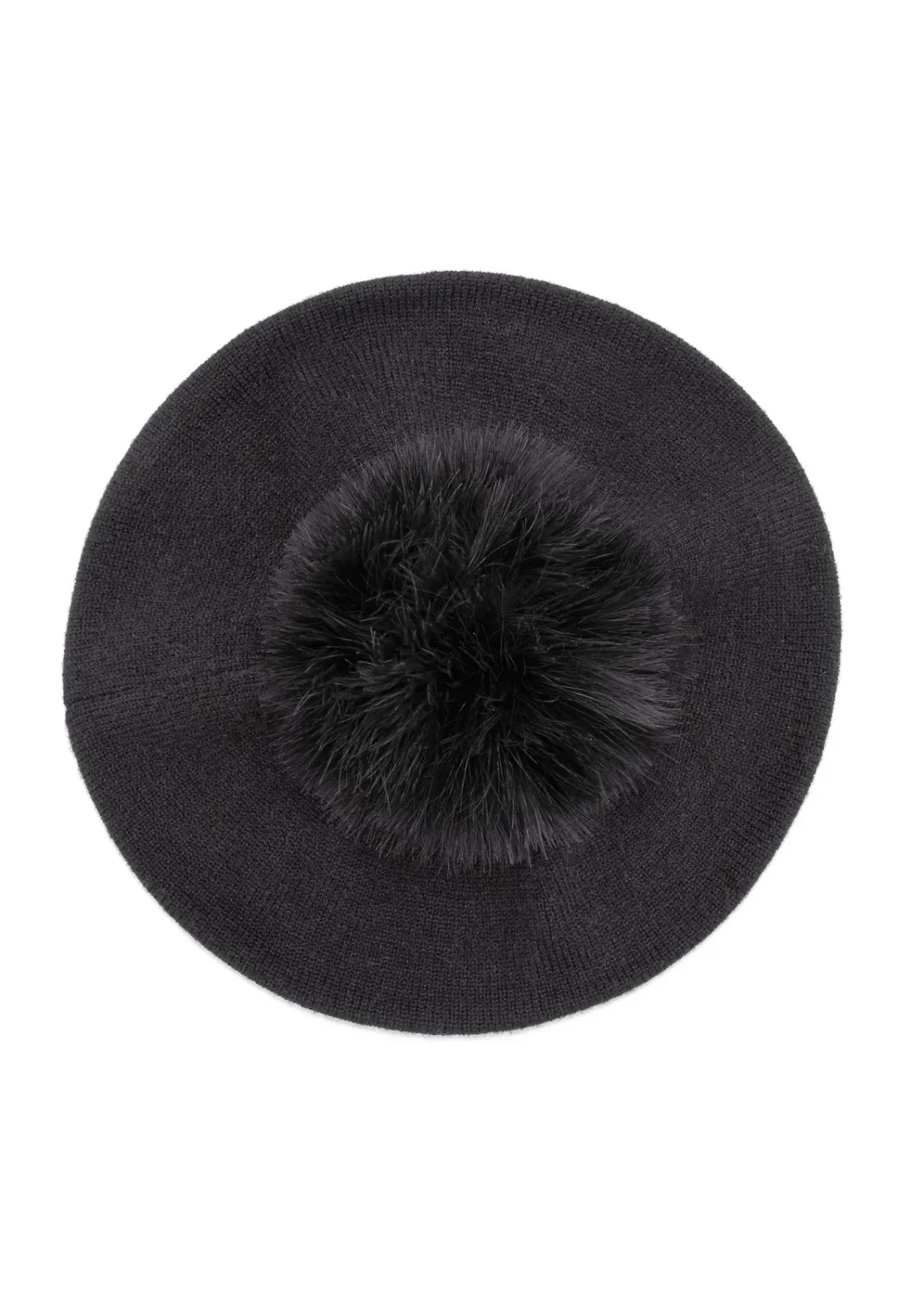 Czarny beret damski z pomponem