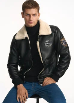 Czarny kożuch męski TOP GUN