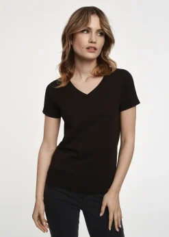 Czarny T-shirt damski w serek