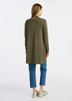 Długi kardigan damski w kolorze khaki