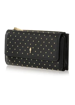 Duży czarny portfel damski z dżetami
