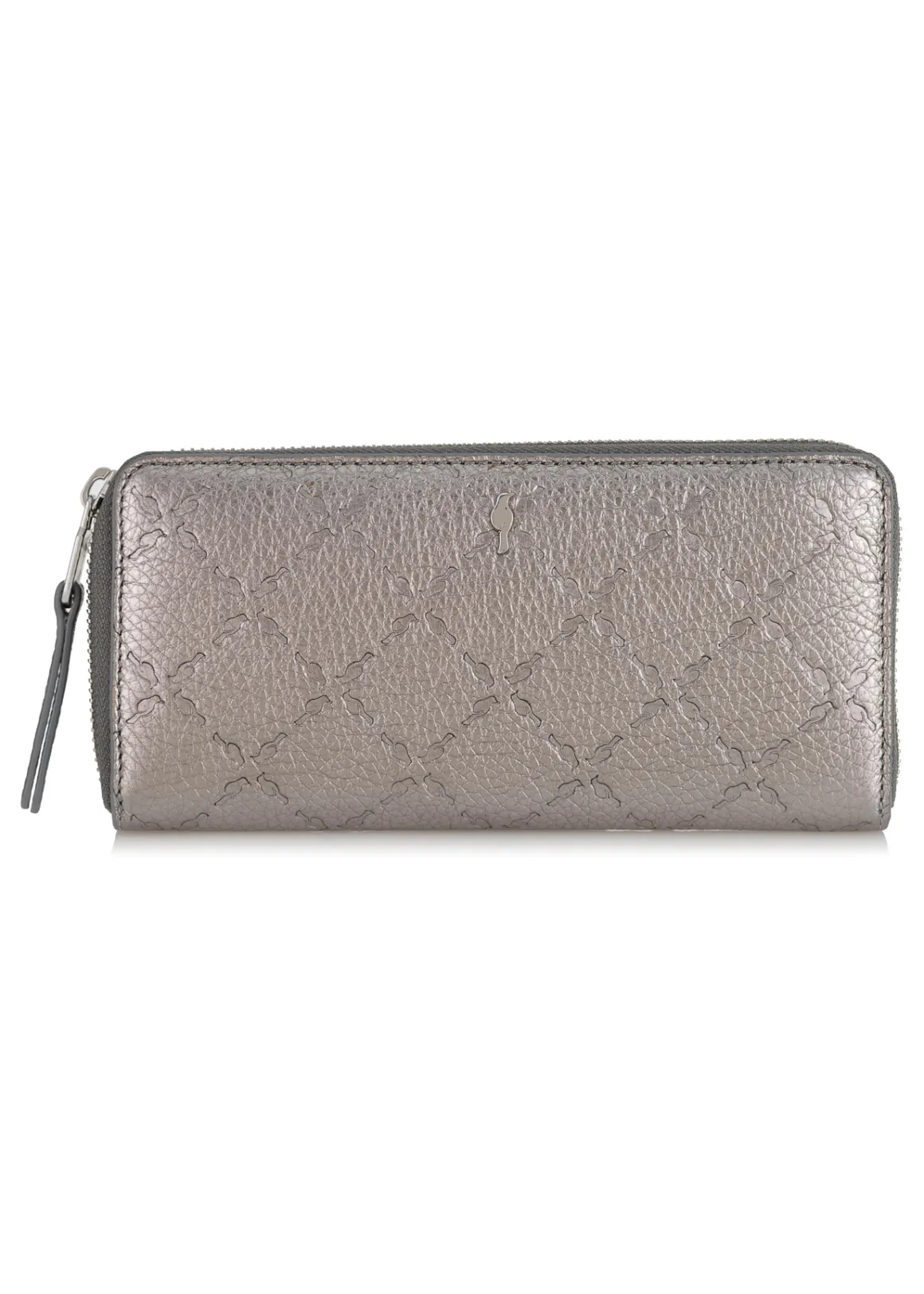 Duży srebrny portfel damski z tłoczeniem