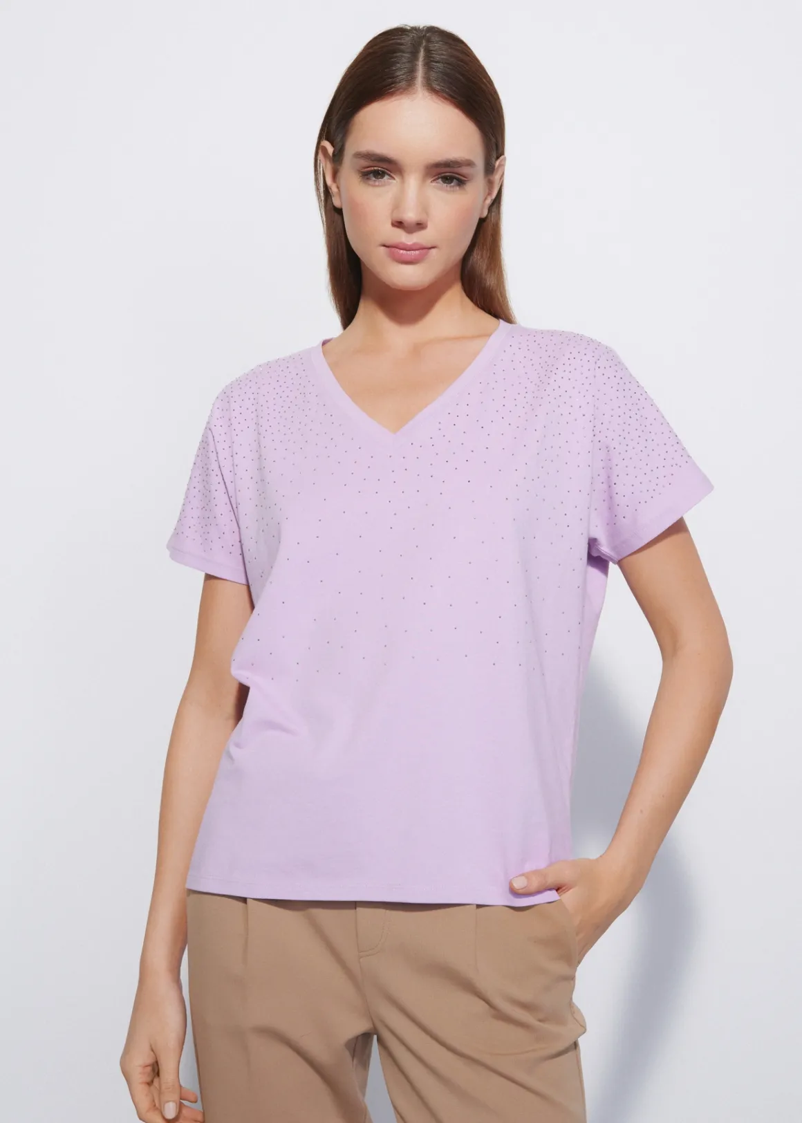 Fioletowy T-shirt damski z cekinami