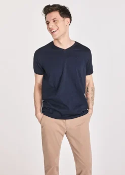 Granatowy basic T-shirt męski z logo