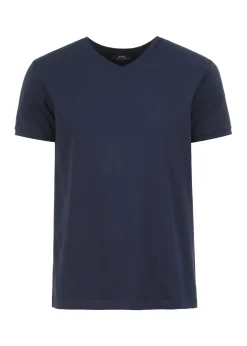 Granatowy basic T-shirt męski z logo