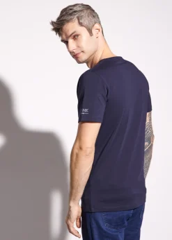 Granatowy basic T-shirt męski z logo