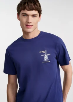 Granatowy bawełniany t-shirt z nadrukiem