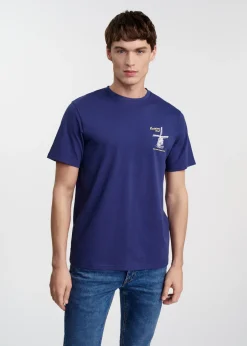Granatowy bawełniany t-shirt z nadrukiem