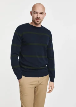 Granatowy sweter męski w paski