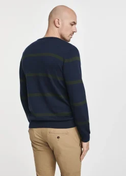 Granatowy sweter męski w paski