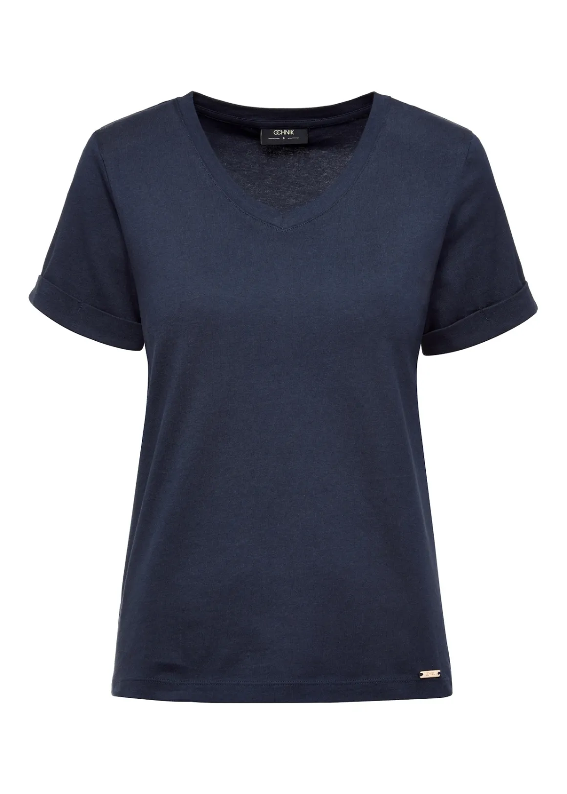 Granatowy t-shirt damski w serek