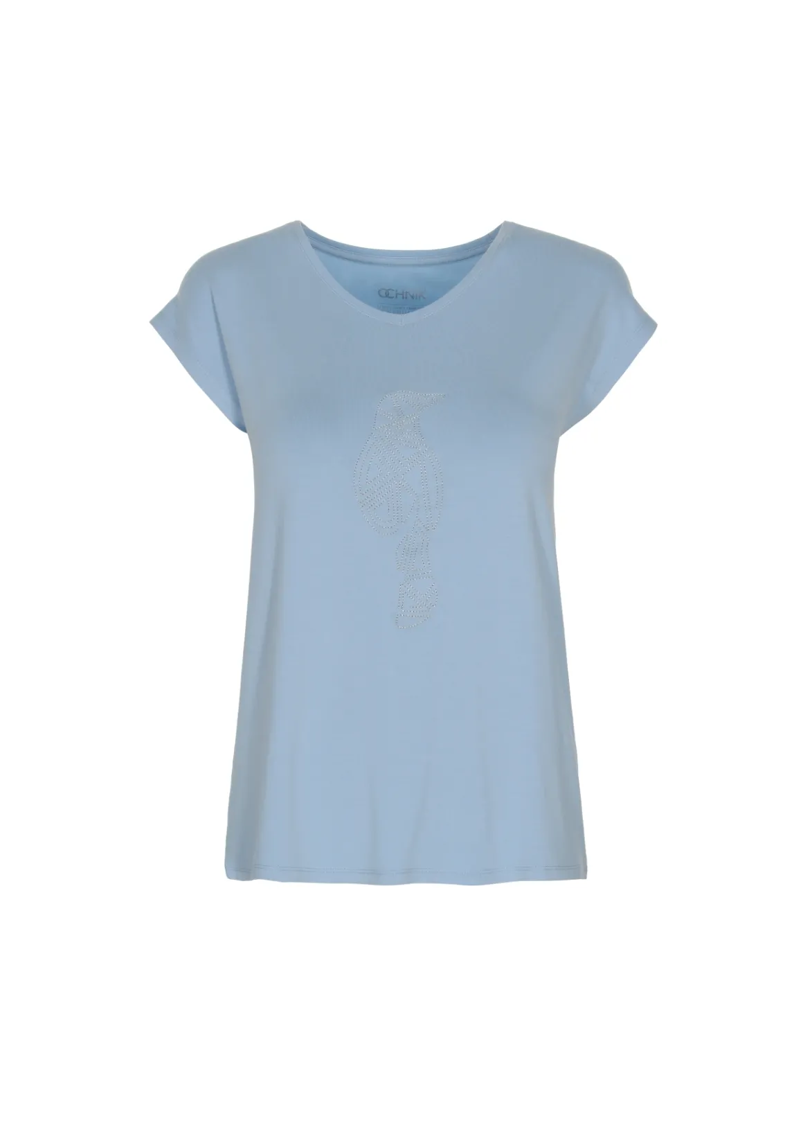 Jasnoniebieski T-shirt damski z aplikacją