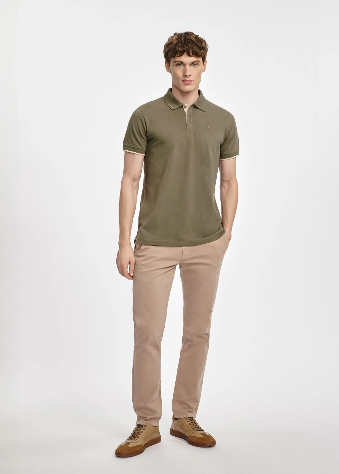 Khaki koszulka polo męska z bawełny