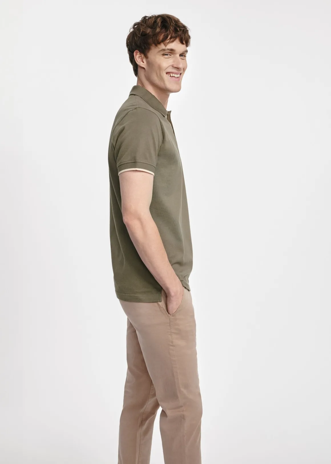 Khaki koszulka polo męska z bawełny