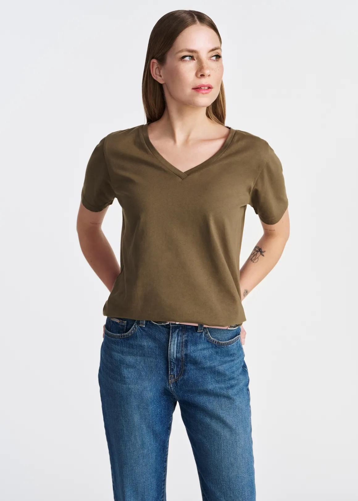 Khaki t-shirt damski basic