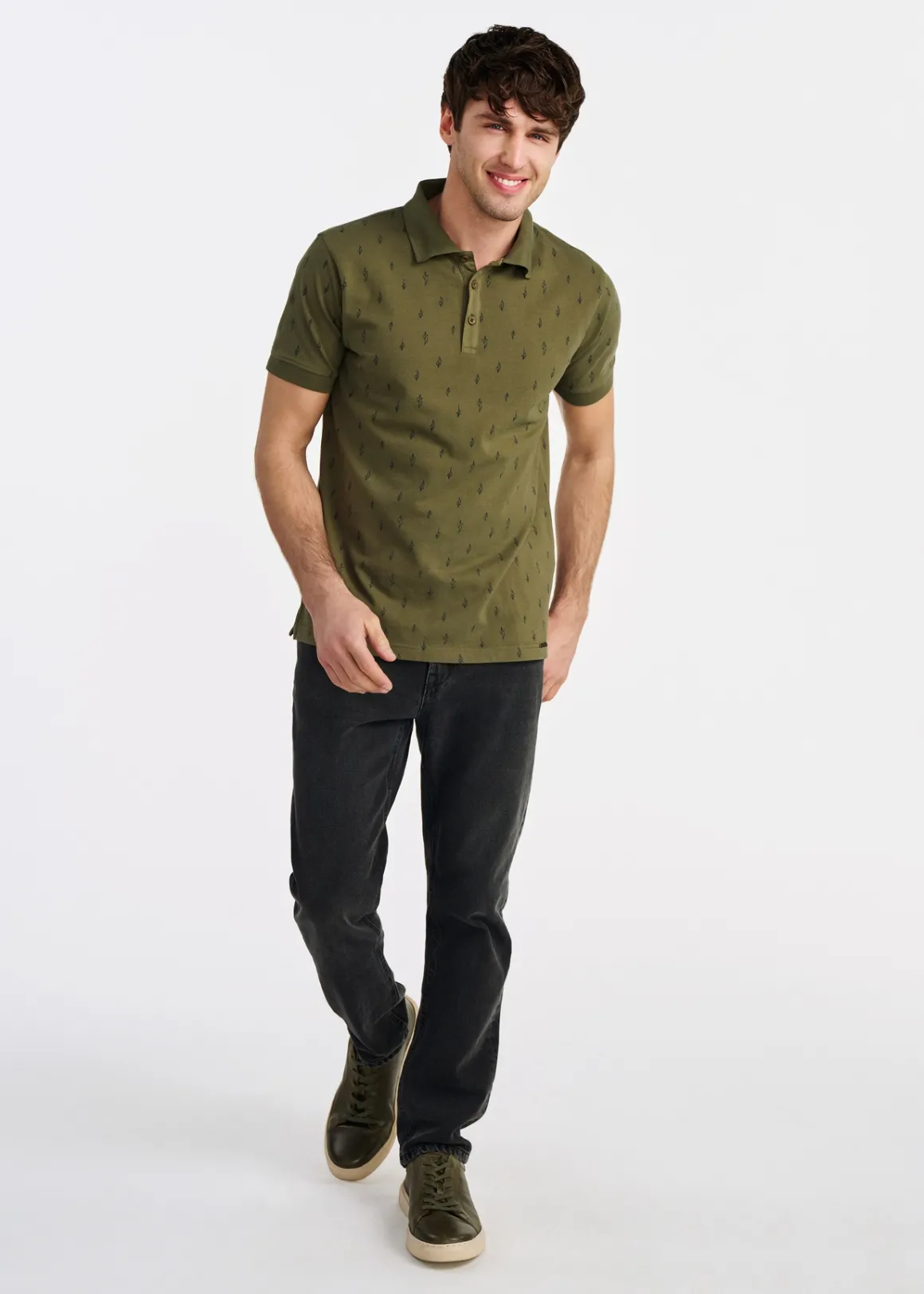 Koszulka polo khaki we wzory