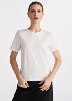 Kremowy T-shirt damski z logo