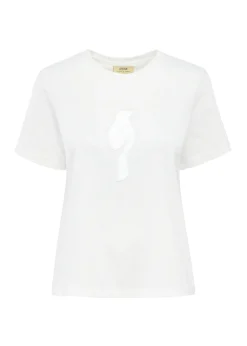 Kremowy T-shirt damski z logo